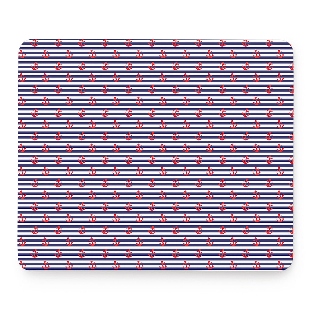 Blue Striped Nautical Anchor Print Mouse Pad