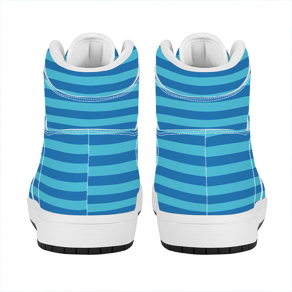 Blue Striped Pattern Print High Top Leather Sneakers