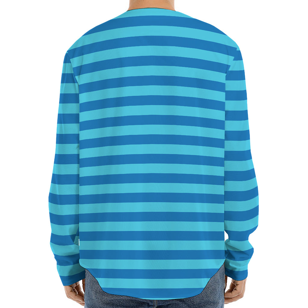 Blue Striped Pattern Print Long Sleeve Baseball Jersey