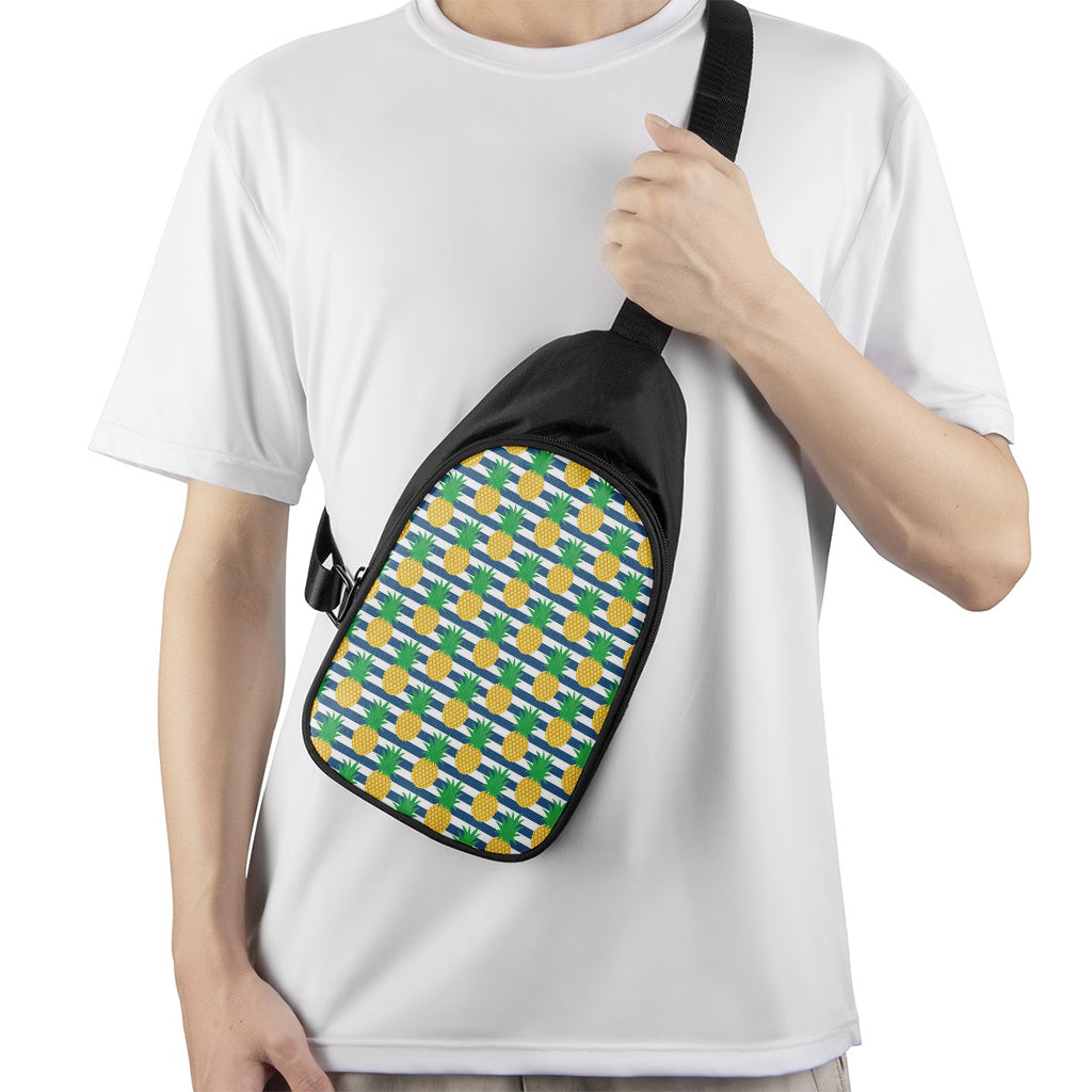 Blue Striped Pineapple Pattern Print Chest Bag