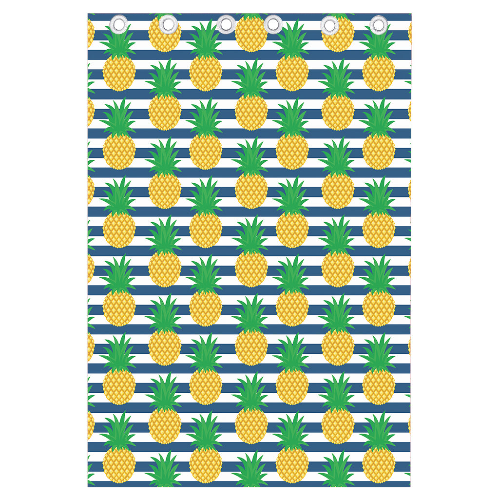 Blue Striped Pineapple Pattern Print Curtain