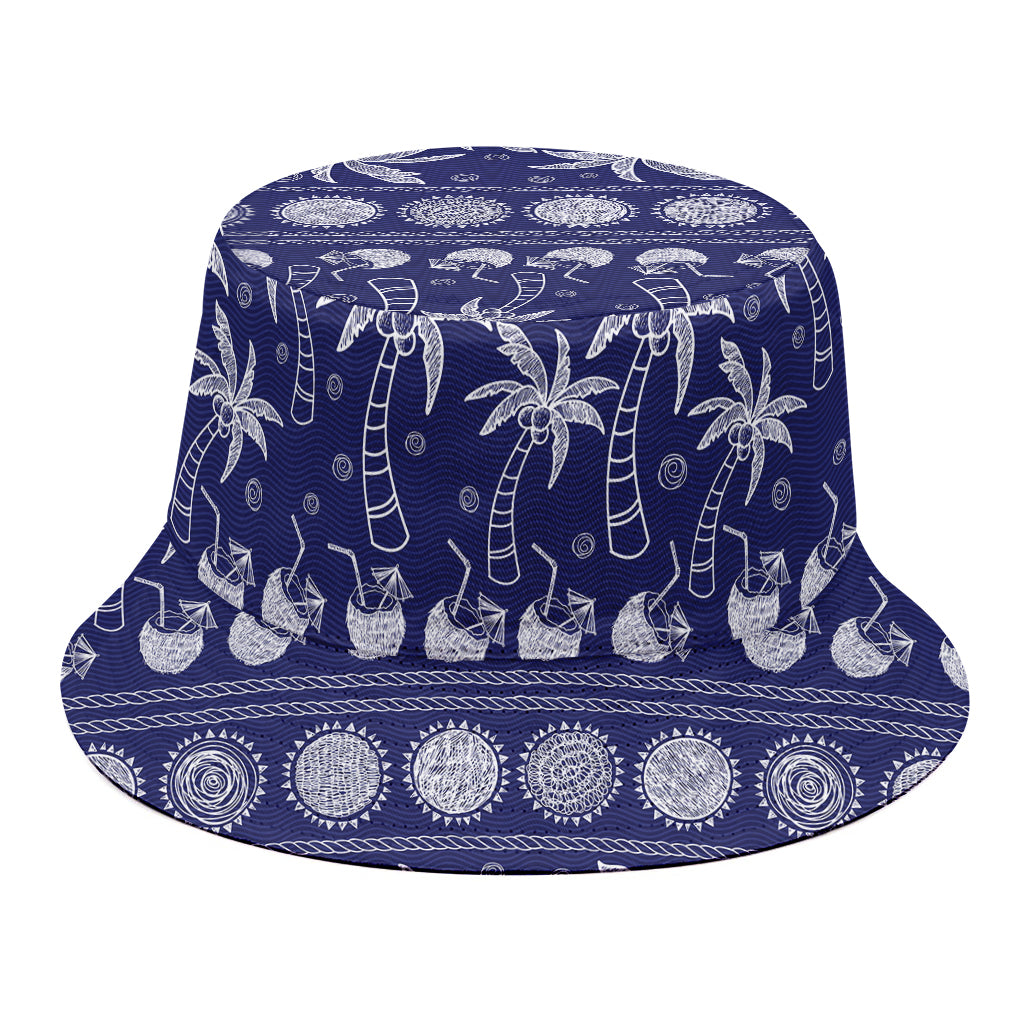 Blue Summer Coconut Pattern Print Bucket Hat