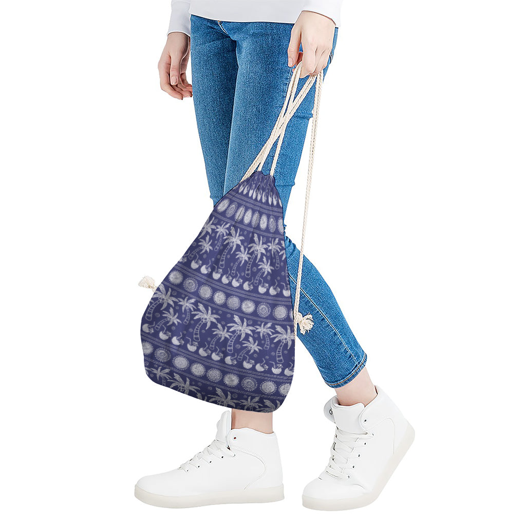 Blue Summer Coconut Pattern Print Drawstring Bag