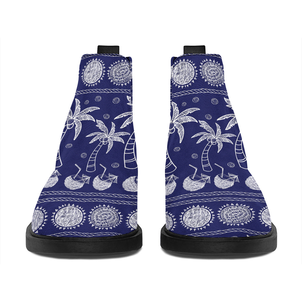 Blue Summer Coconut Pattern Print Flat Ankle Boots