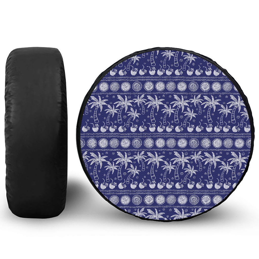 Blue Summer Coconut Pattern Print Leather Spare Tire Cover