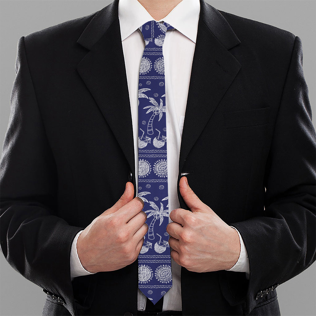 Blue Summer Coconut Pattern Print Necktie