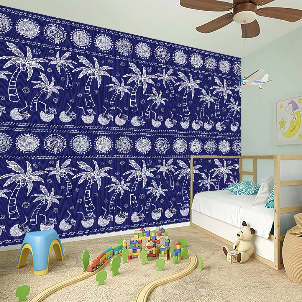 Blue Summer Coconut Pattern Print Wall Sticker