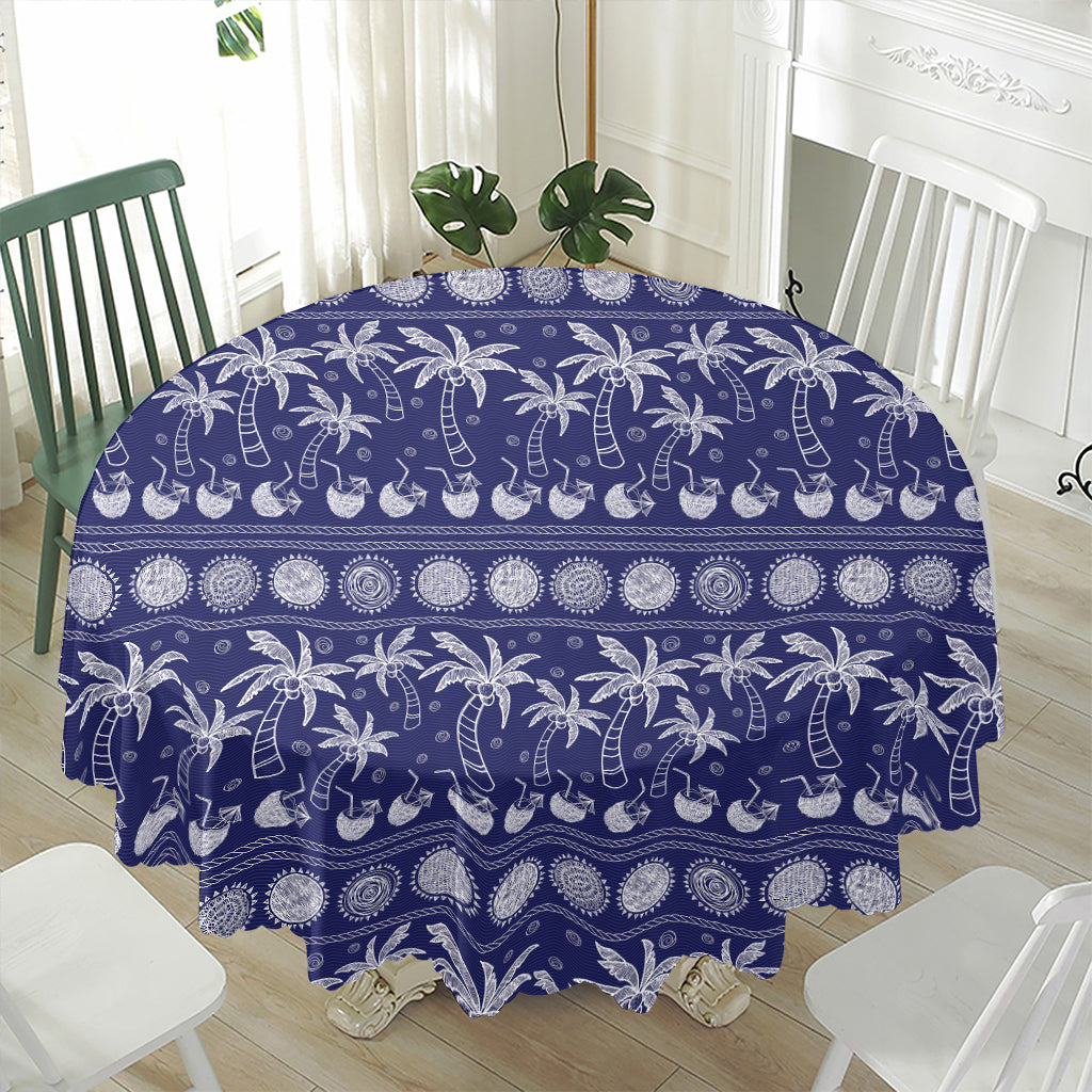 Blue Summer Coconut Pattern Print Waterproof Round Tablecloth