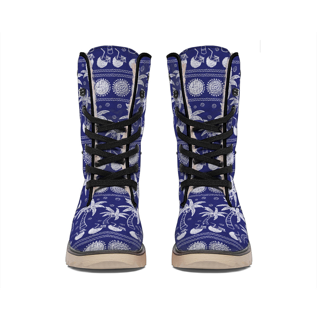 Blue Summer Coconut Pattern Print Winter Boots