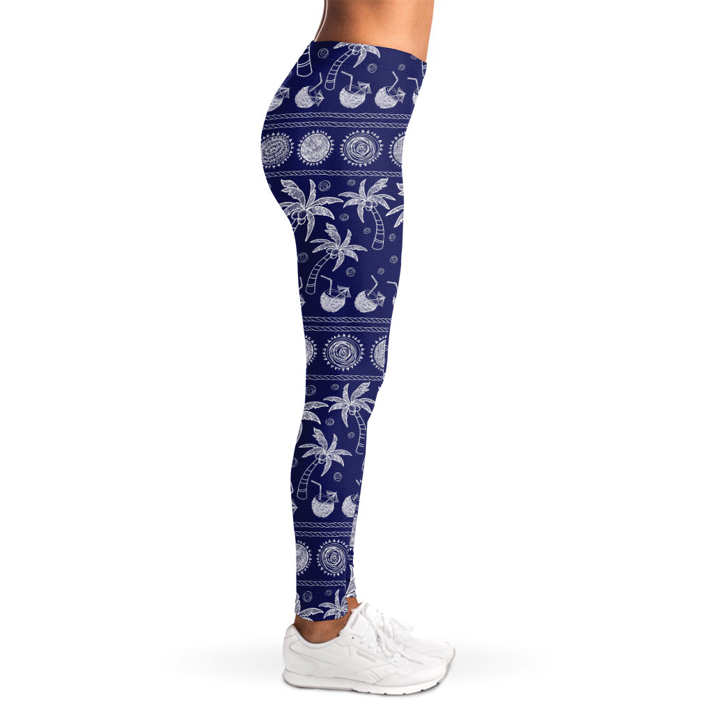 Blue Summer Coconut Pattern Print Women's Leggings