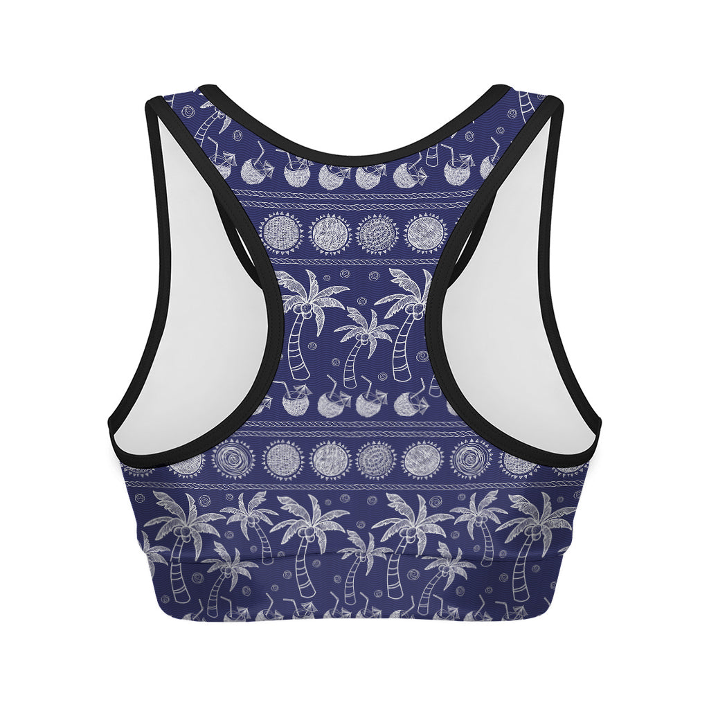 Blue Summer Coconut Pattern Print Women's Sports Bra