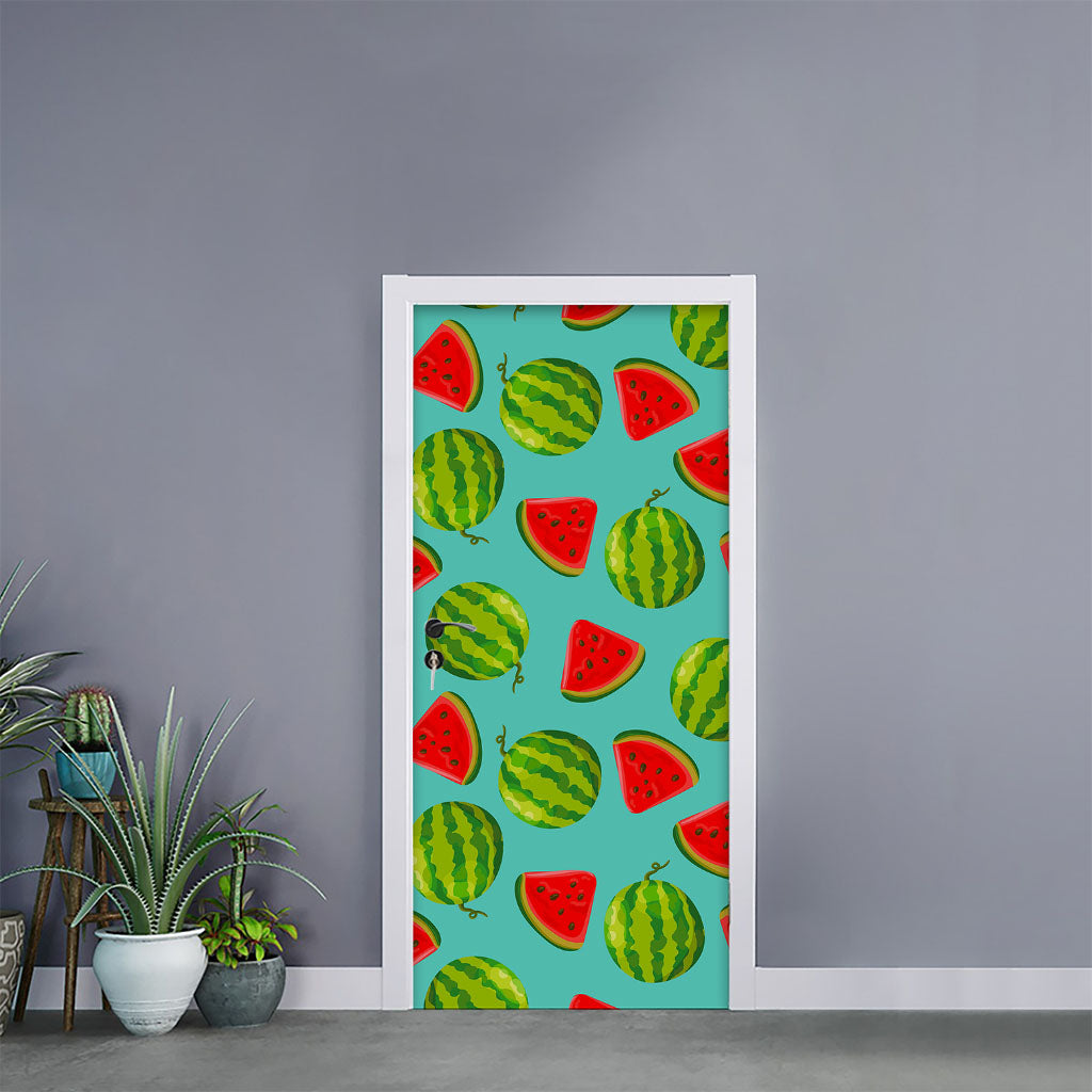 Blue Summer Watermelon Pattern Print Door Sticker