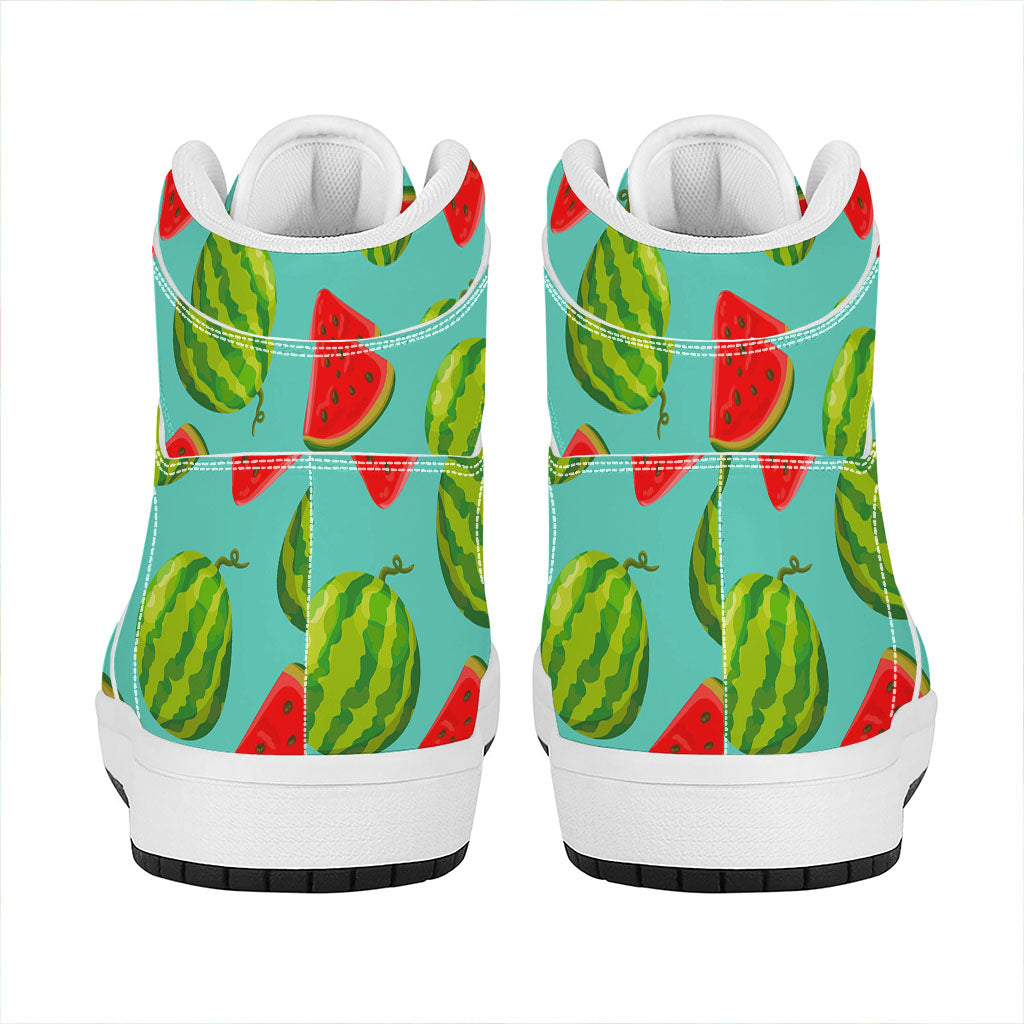 Blue Summer Watermelon Pattern Print High Top Leather Sneakers