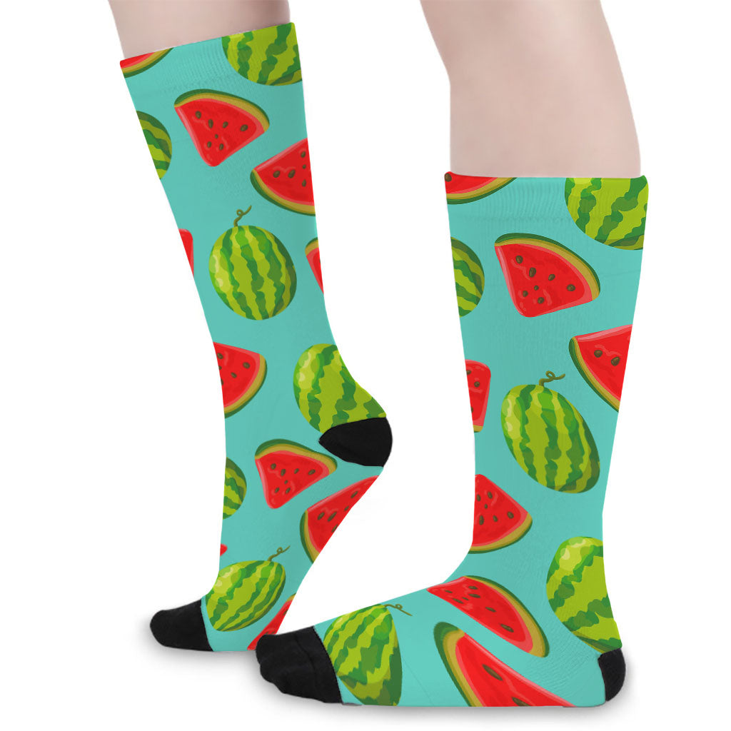 Blue Summer Watermelon Pattern Print Long Socks
