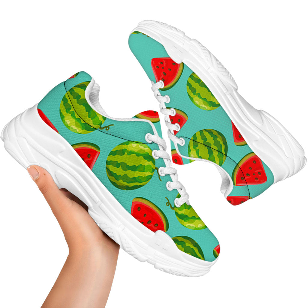 Blue Summer Watermelon Pattern Print White Chunky Shoes
