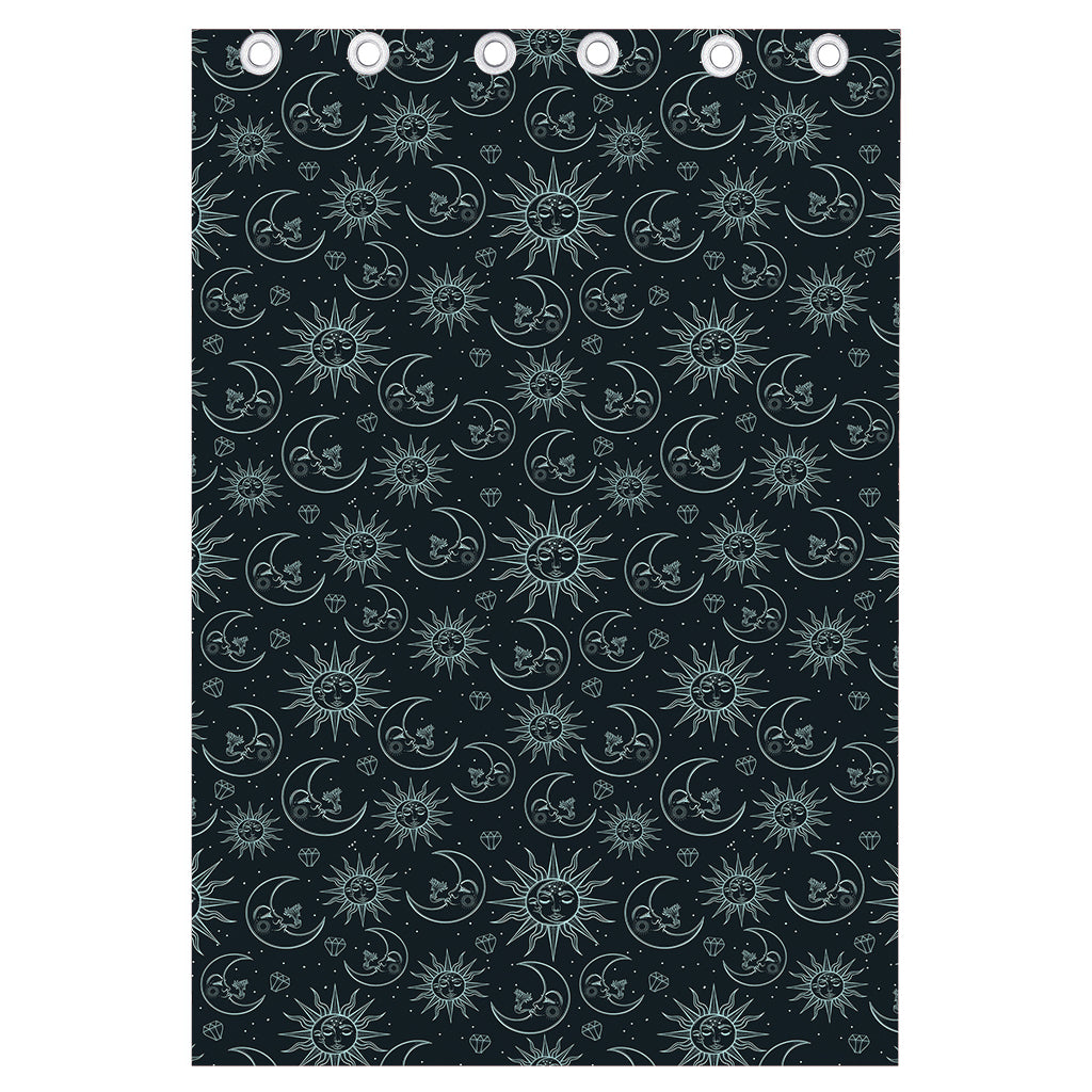 Blue Sun And Moon Pattern Print Curtain