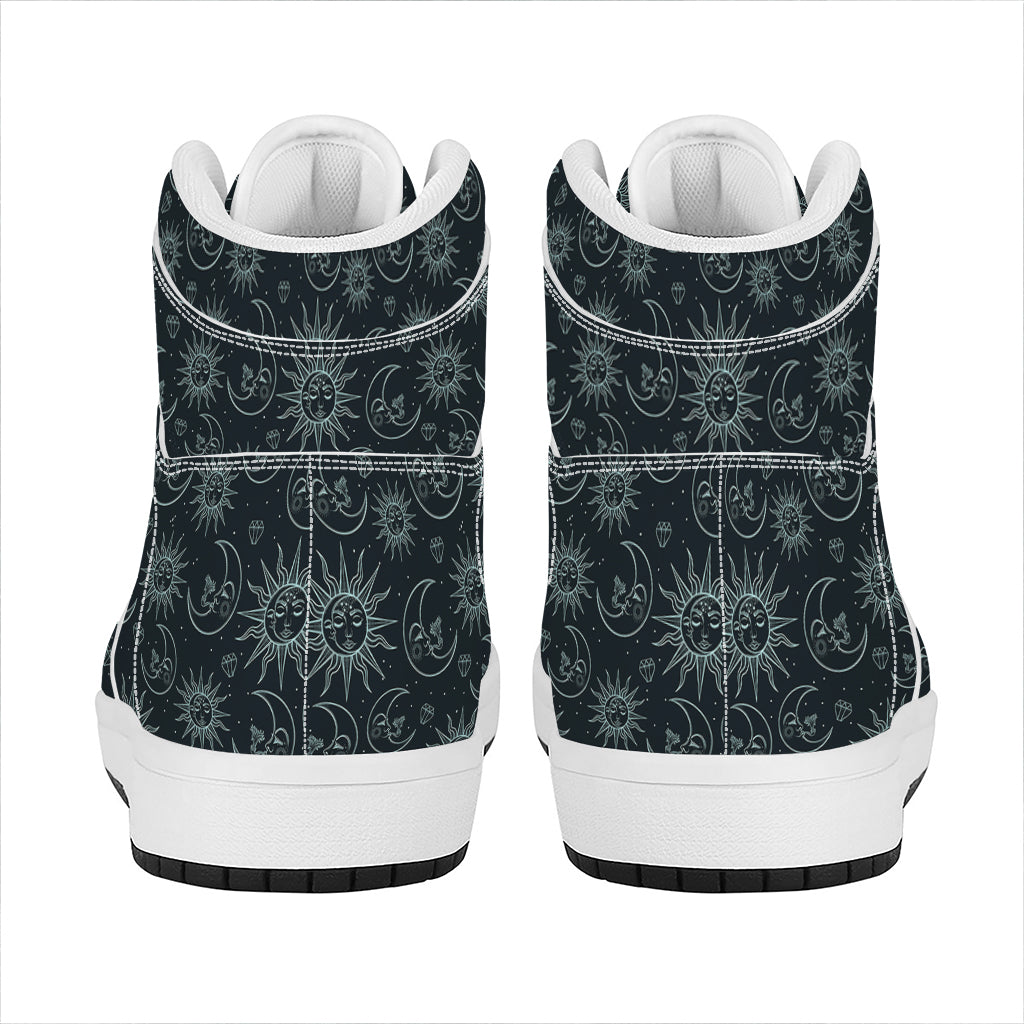 Blue Sun And Moon Pattern Print High Top Leather Sneakers