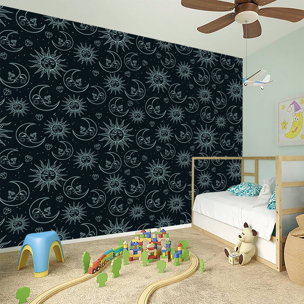 Blue Sun And Moon Pattern Print Wall Sticker