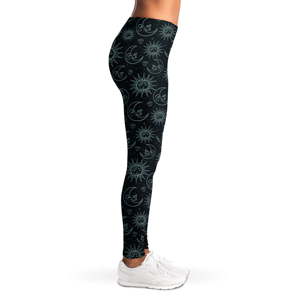 Blue Sun And Moon Pattern Print Women's Leggings