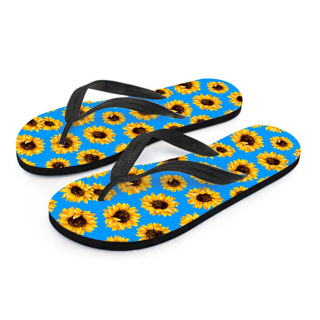 Blue Sunflower Pattern Print Flip Flops