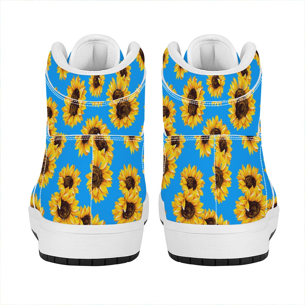 Blue Sunflower Pattern Print High Top Leather Sneakers