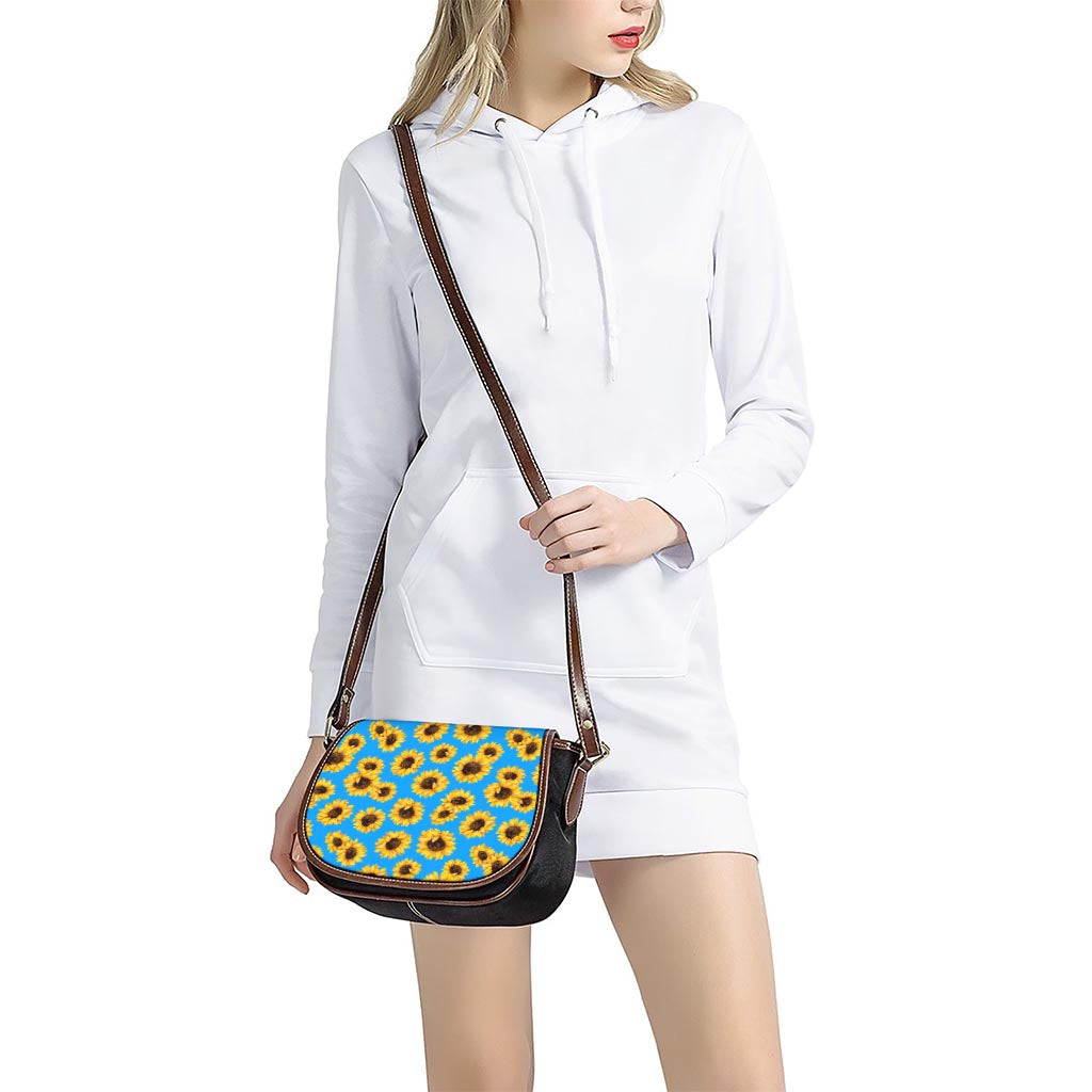 Blue Sunflower Pattern Print Saddle Bag