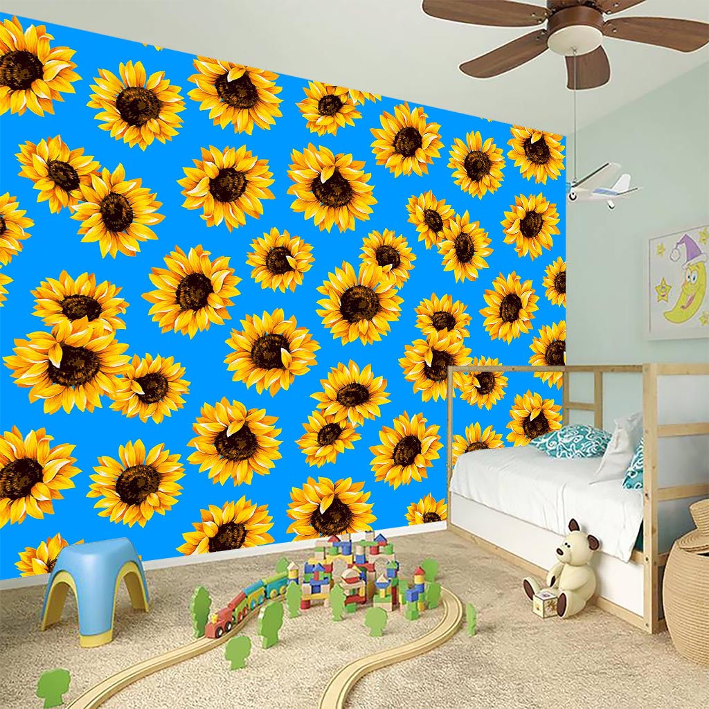 Blue Sunflower Pattern Print Wall Sticker