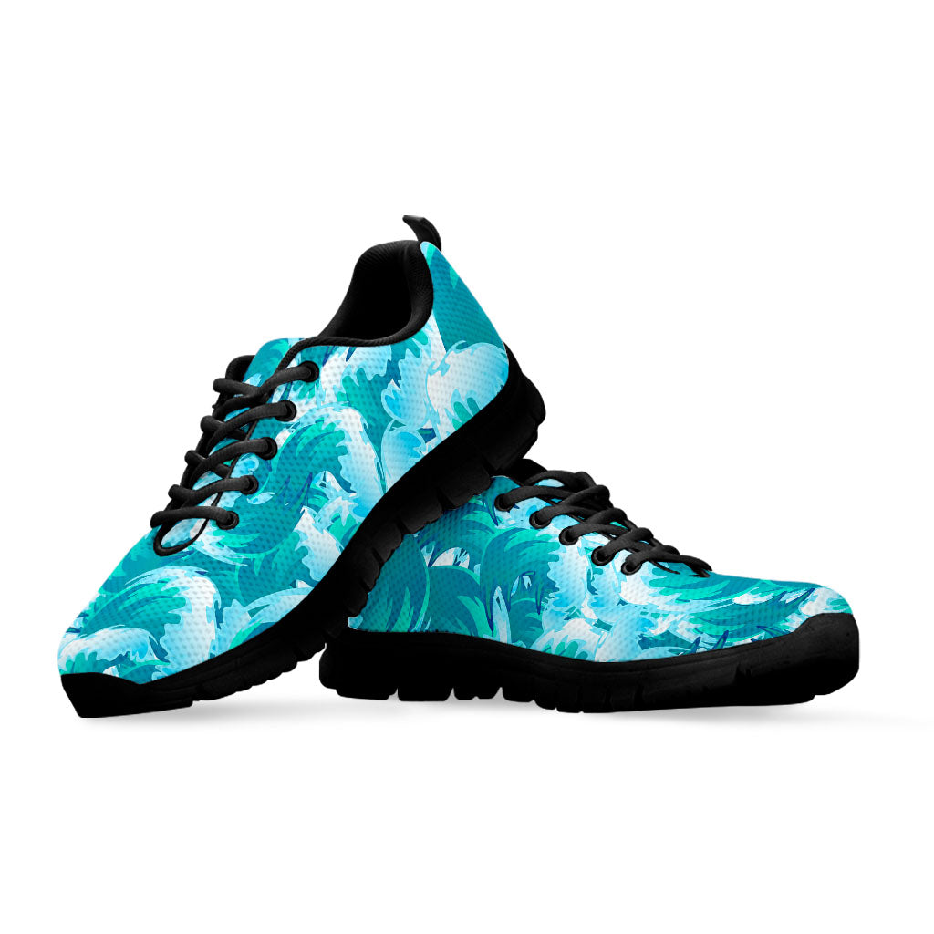 Blue Surfing Wave Pattern Print Black Running Shoes