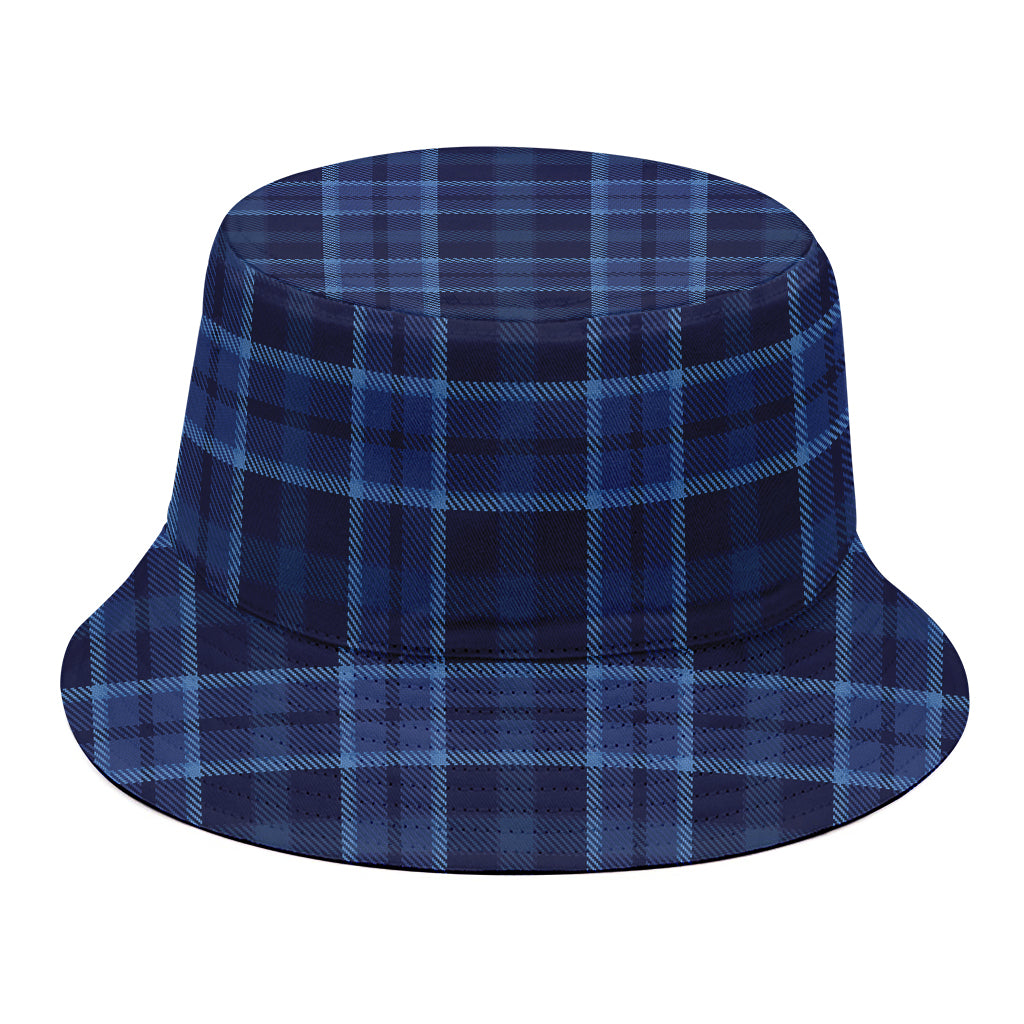Blue Tartan Pattern Print Bucket Hat