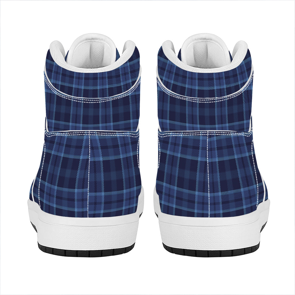Blue Tartan Pattern Print High Top Leather Sneakers