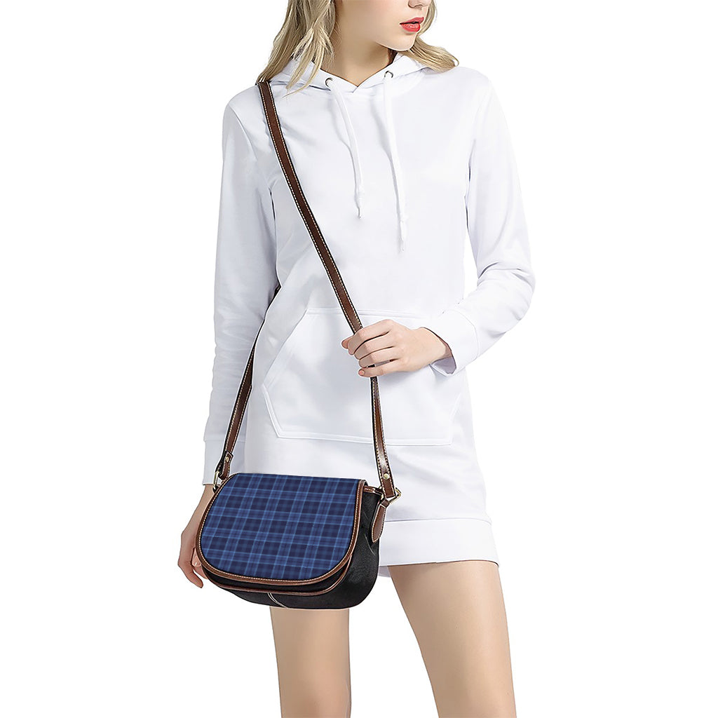 Blue Tartan Pattern Print Saddle Bag