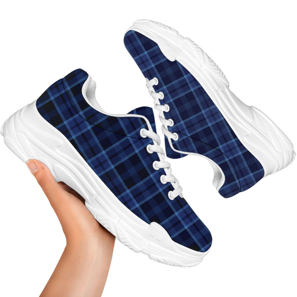 Blue Tartan Pattern Print White Chunky Shoes