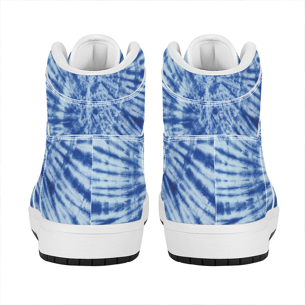 Blue Tie Dye Print High Top Leather Sneakers