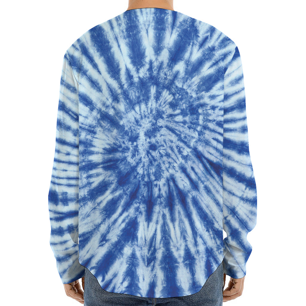 Blue Tie Dye Print Long Sleeve Baseball Jersey