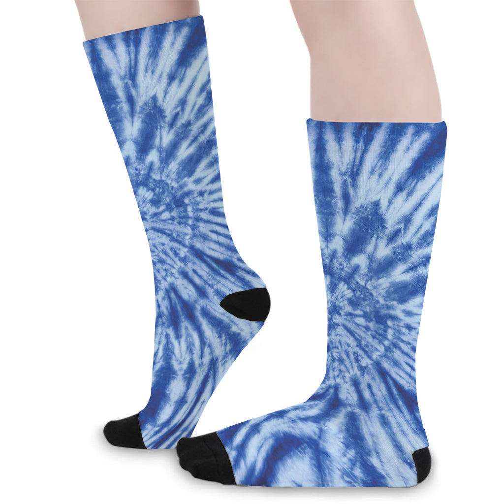Blue Tie Dye Print Long Socks