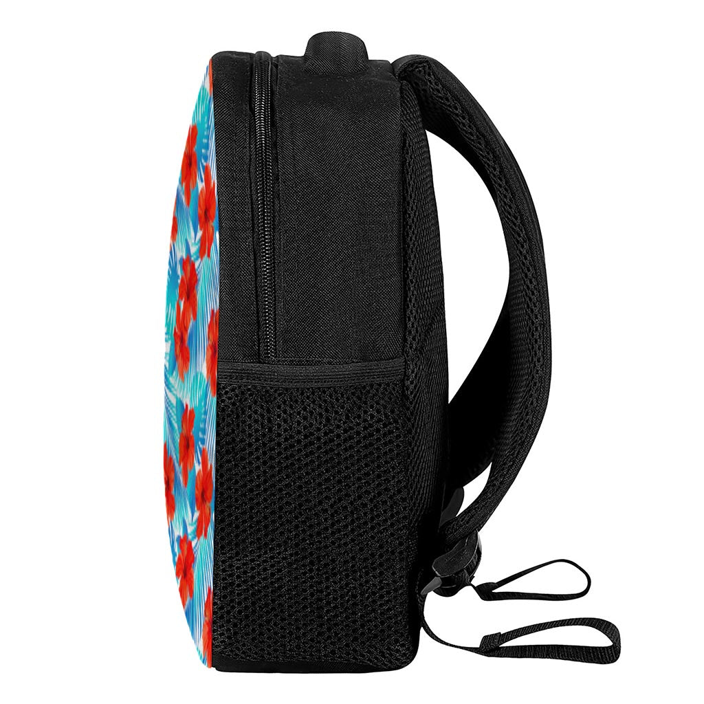 Blue Tropical Hibiscus Pattern Print Casual Backpack