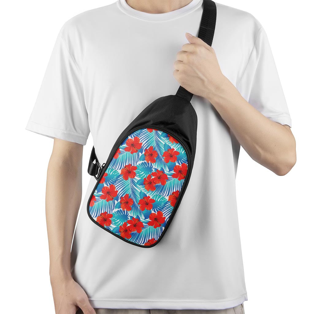 Blue Tropical Hibiscus Pattern Print Chest Bag