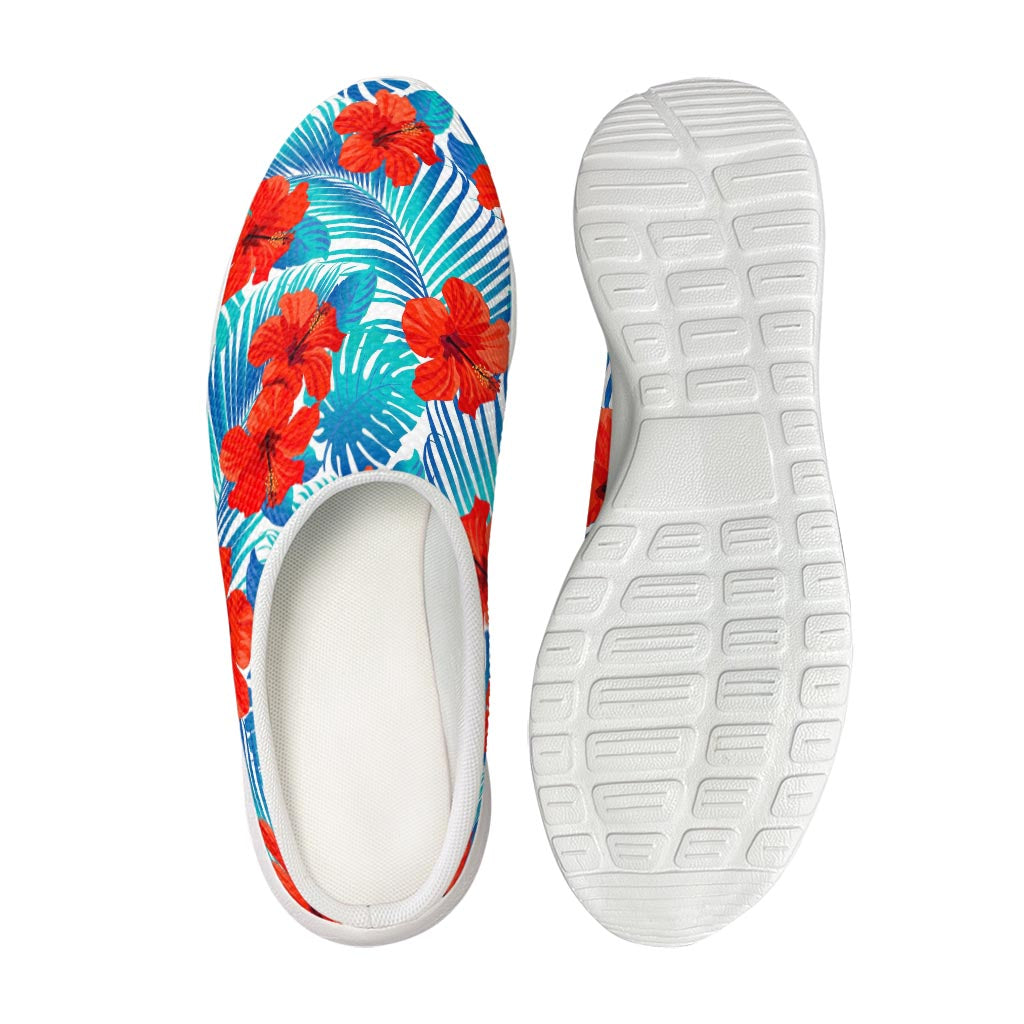 Blue Tropical Hibiscus Pattern Print Mesh Casual Shoes
