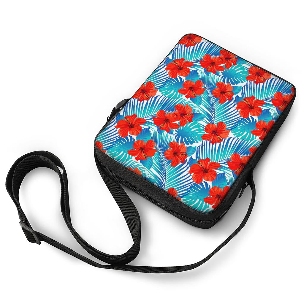 Blue Tropical Hibiscus Pattern Print Rectangular Crossbody Bag