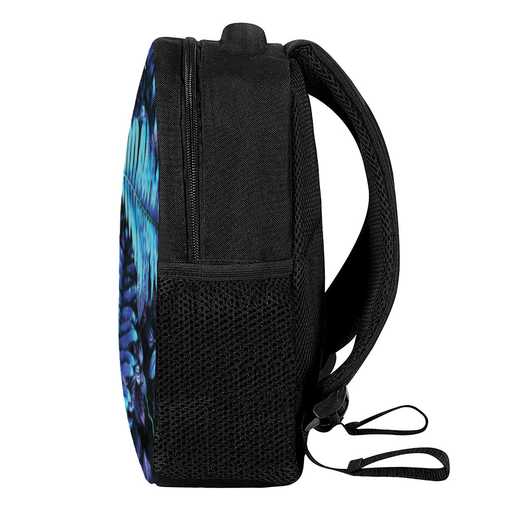 Blue Tropical Leaves Print Casual Backpack