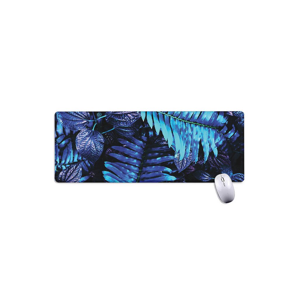 Blue Tropical Leaves Print Extended Mouse Pad