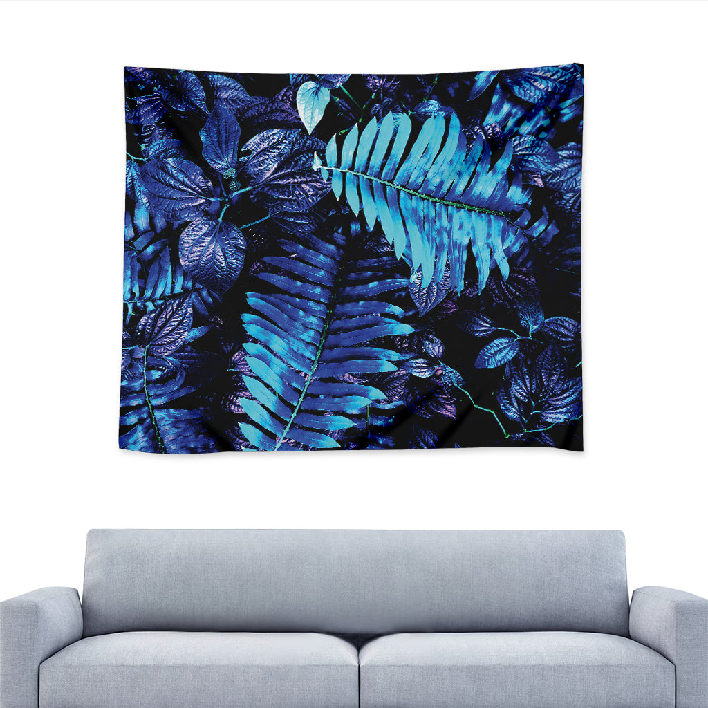 Blue Tropical Leaves Print Tapestry