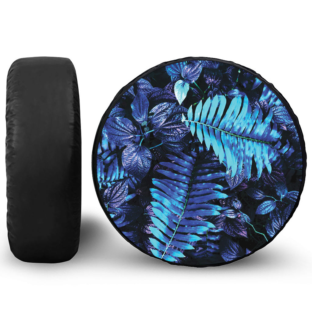 Blue Tropical Leaves Print Tire Cover