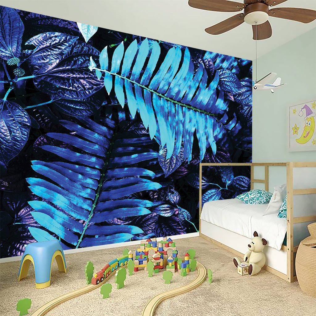Blue Tropical Leaves Print Wall Sticker