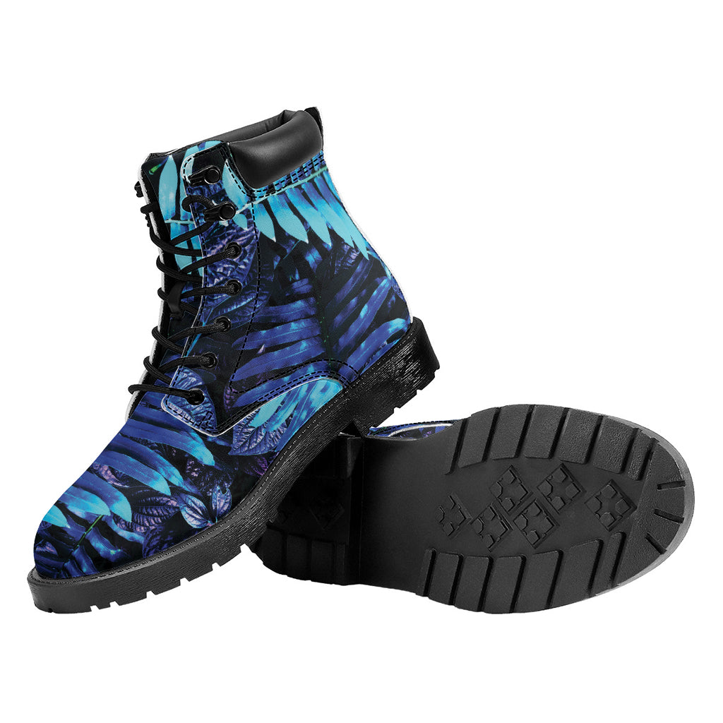 Blue Tropical Leaves Print Work Boots