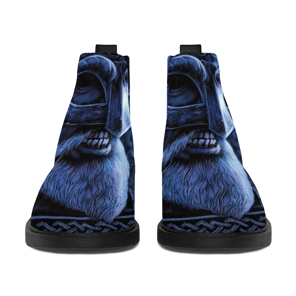 Blue Viking God Odin And Crow Print Flat Ankle Boots