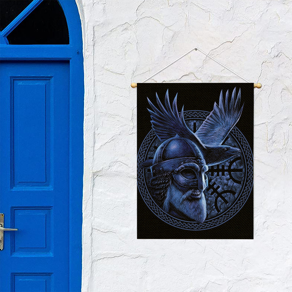 Blue Viking God Odin And Crow Print Garden Flag