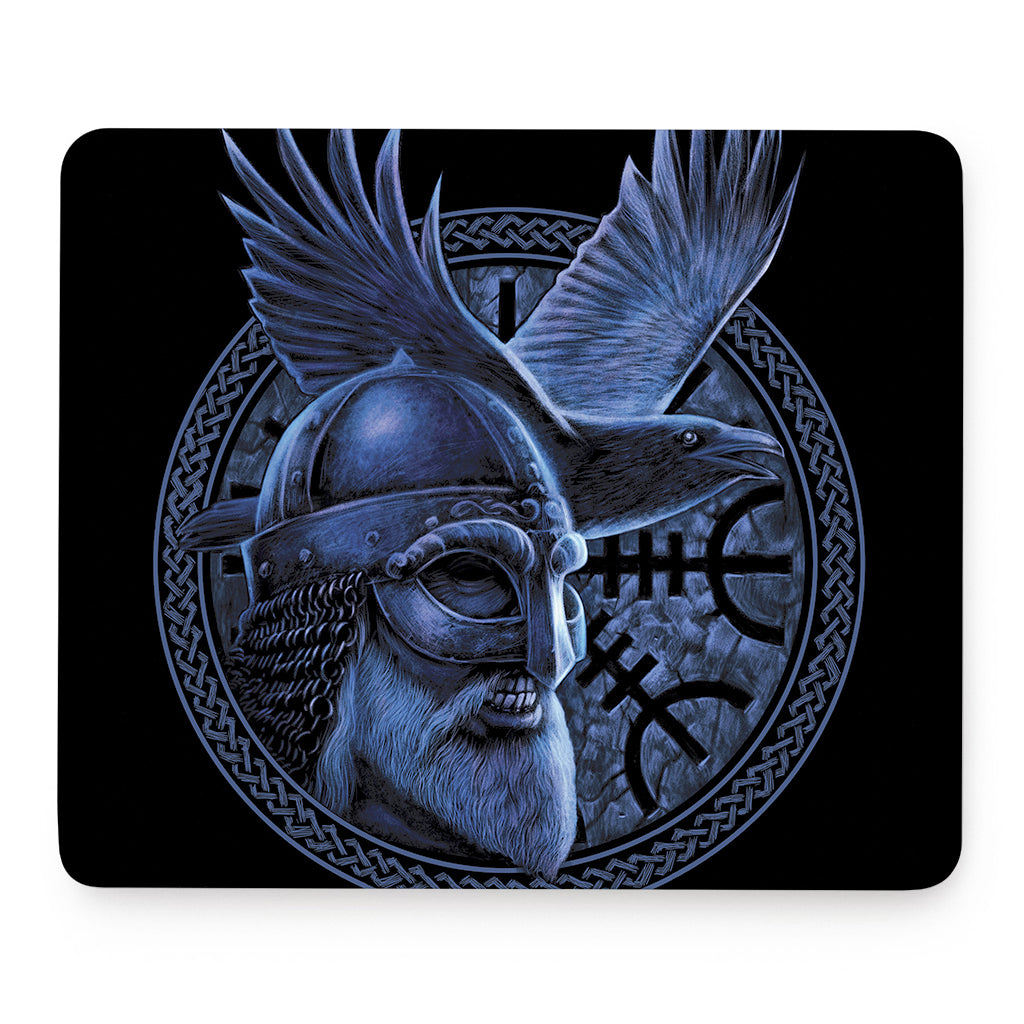 Blue Viking God Odin And Crow Print Mouse Pad