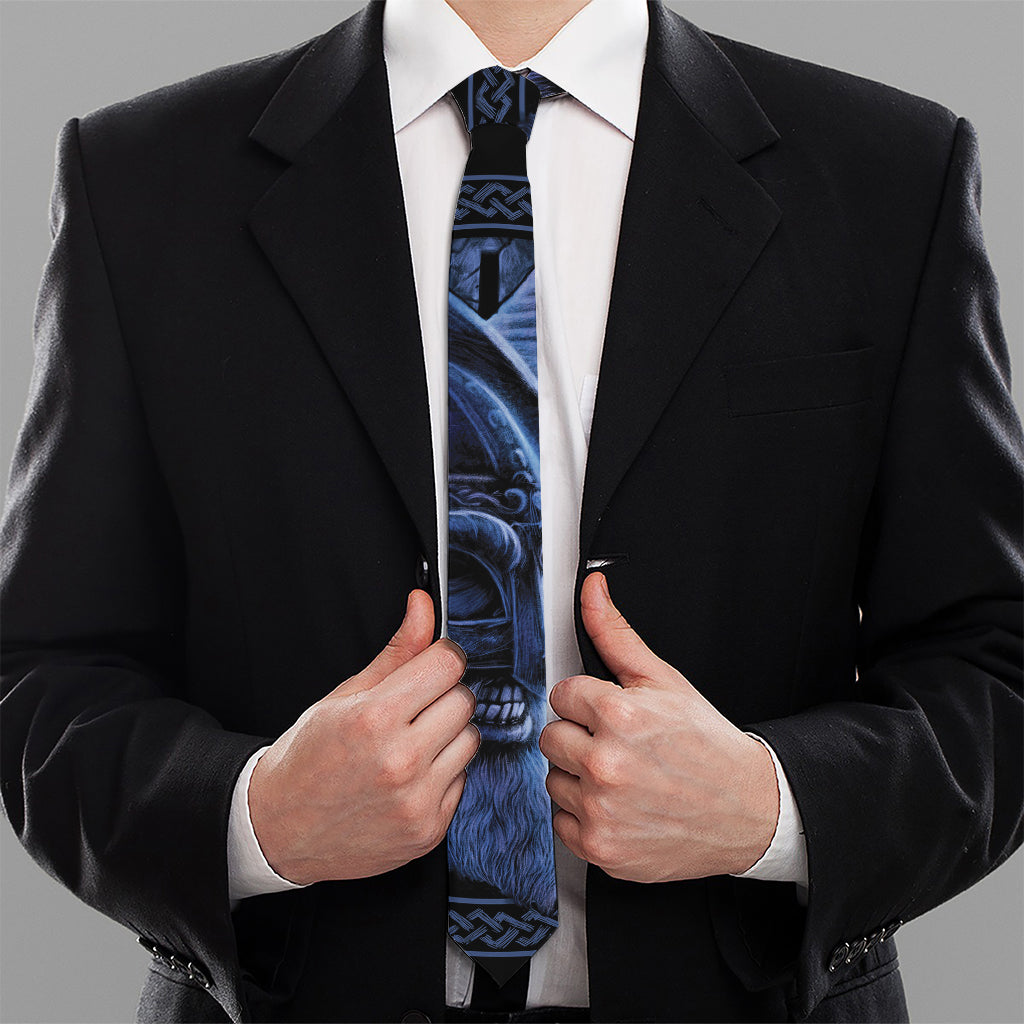 Blue Viking God Odin And Crow Print Necktie
