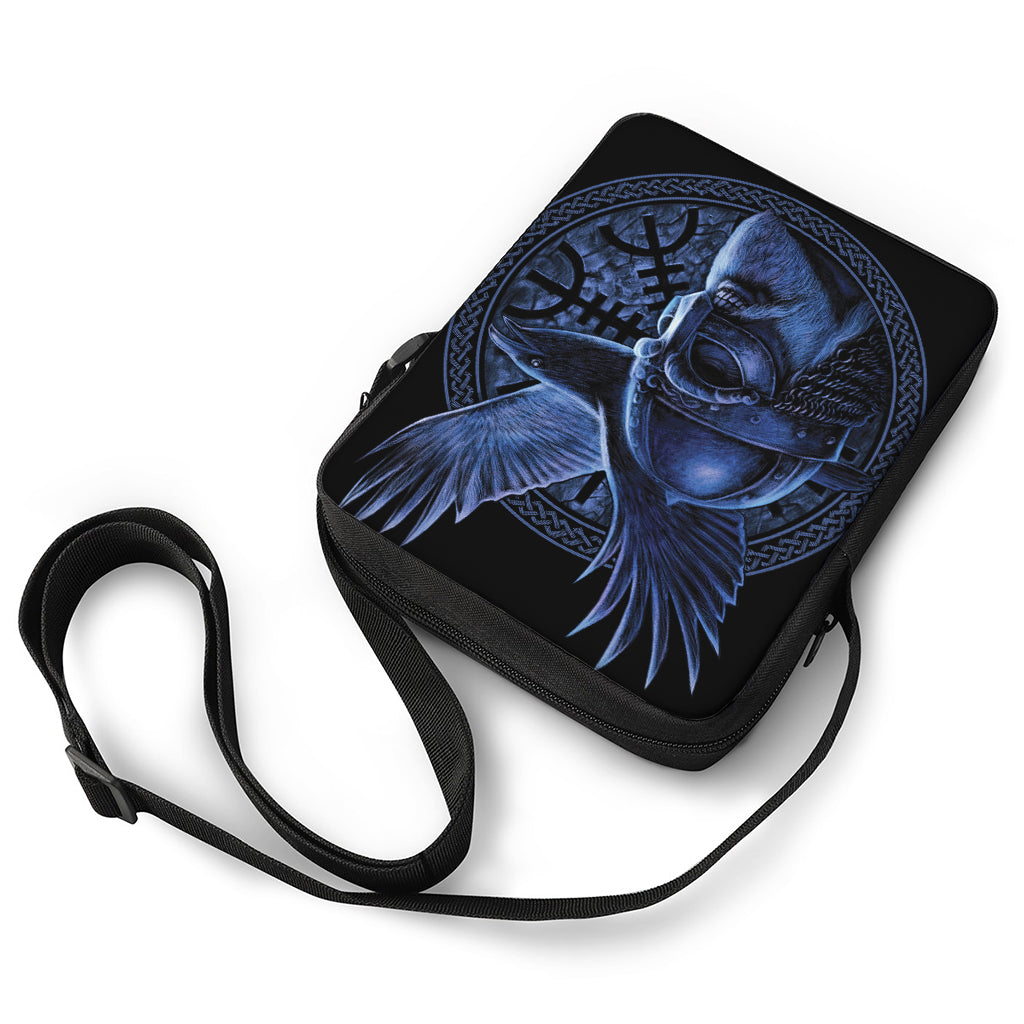 Blue Viking God Odin And Crow Print Rectangular Crossbody Bag